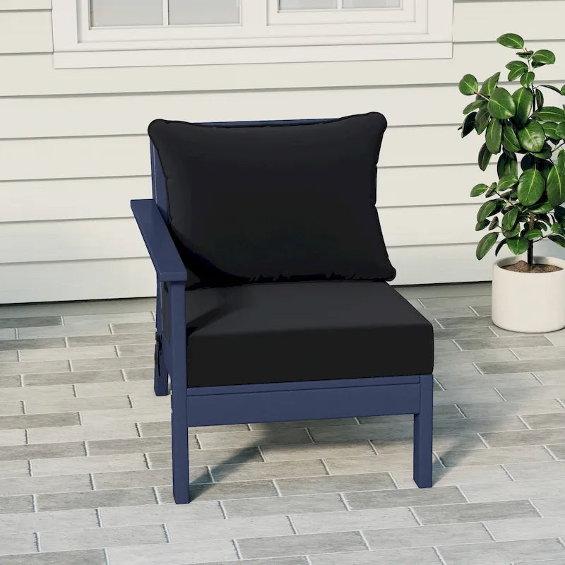 Polytrends Birchwood All Weather HDPE Outdoor Patio Deep Seating Navy Blue Left Arm Facing Chair With Cushions (1-Piece)