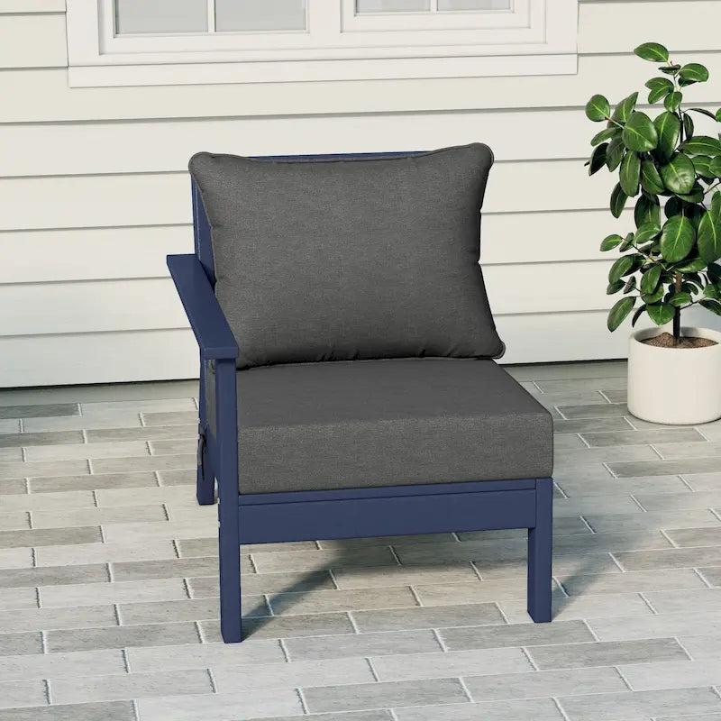 Polytrends Birchwood All Weather HDPE Outdoor Patio Deep Seating Navy Blue Left Arm Facing Chair With Cushions (1-Piece)