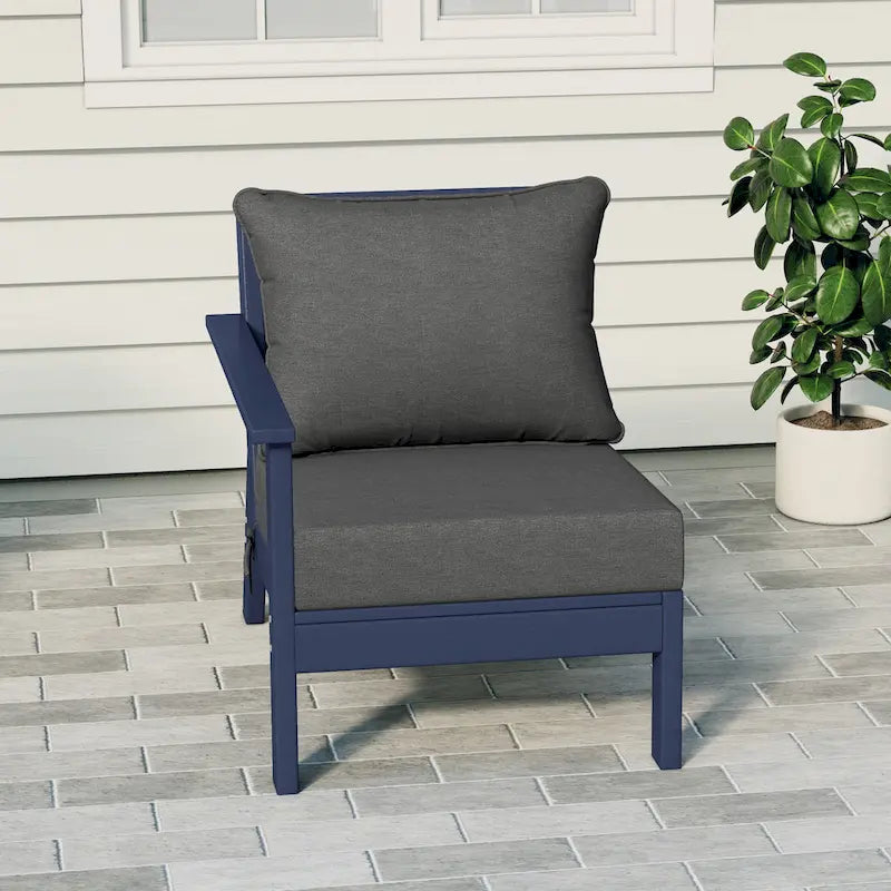Polytrends Birchwood All Weather HDPE Outdoor Patio Deep Seating Navy Blue Left Arm Facing Chair With Cushions (1-Piece)