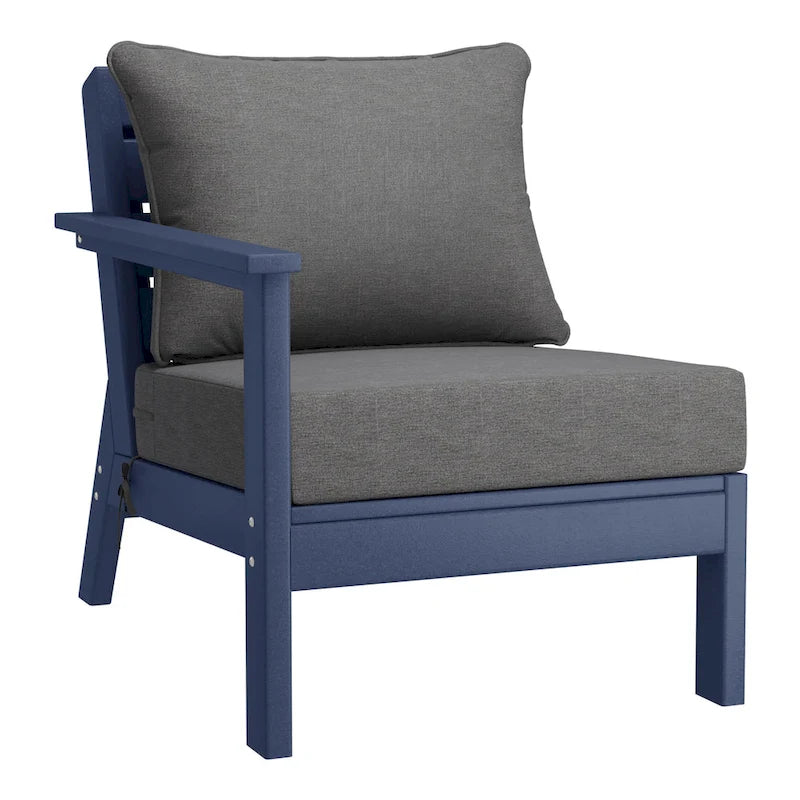 Polytrends Birchwood All Weather HDPE Outdoor Patio Deep Seating Navy Blue Left Arm Facing Chair With Cushions (1-Piece)