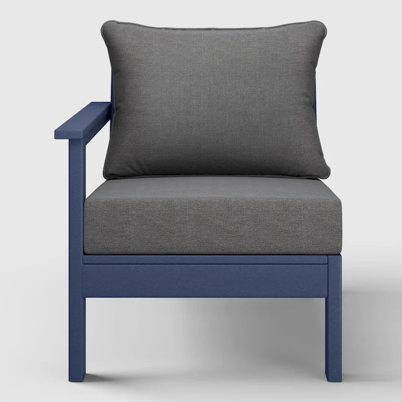 Polytrends Birchwood All Weather HDPE Outdoor Patio Deep Seating Navy Blue Left Arm Facing Chair With Cushions (1-Piece)