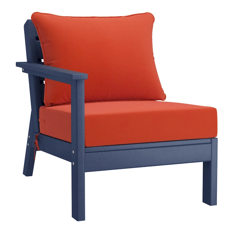 Polytrends Birchwood All Weather HDPE Outdoor Patio Deep Seating Navy Blue Left Arm Facing Chair With Cushions (1-Piece)