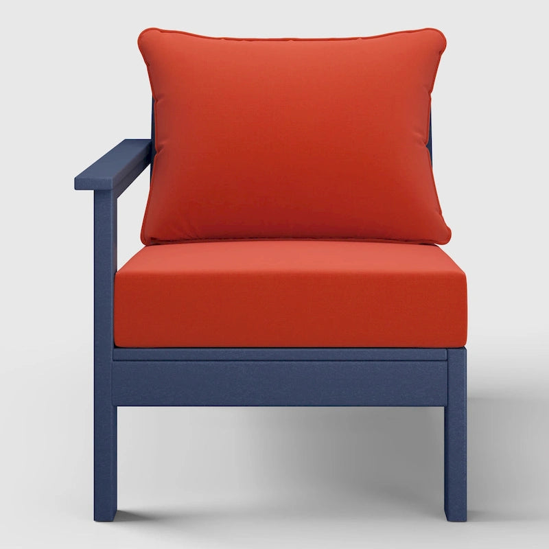 Polytrends Birchwood All Weather HDPE Outdoor Patio Deep Seating Navy Blue Left Arm Facing Chair With Cushions (1-Piece)