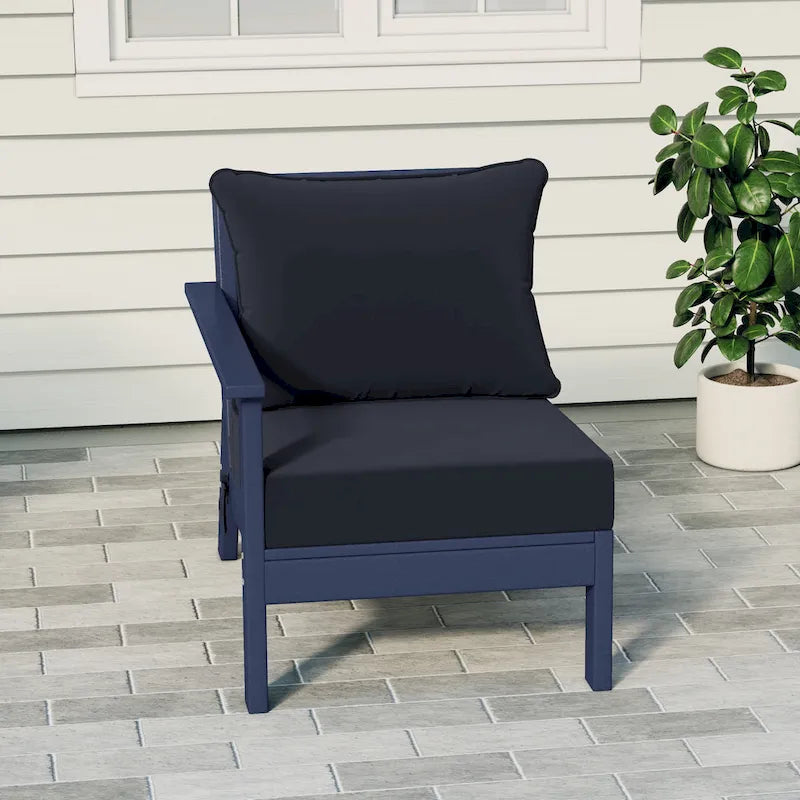 Polytrends Birchwood All Weather HDPE Outdoor Patio Deep Seating Navy Blue Left Arm Facing Chair With Cushions (1-Piece)