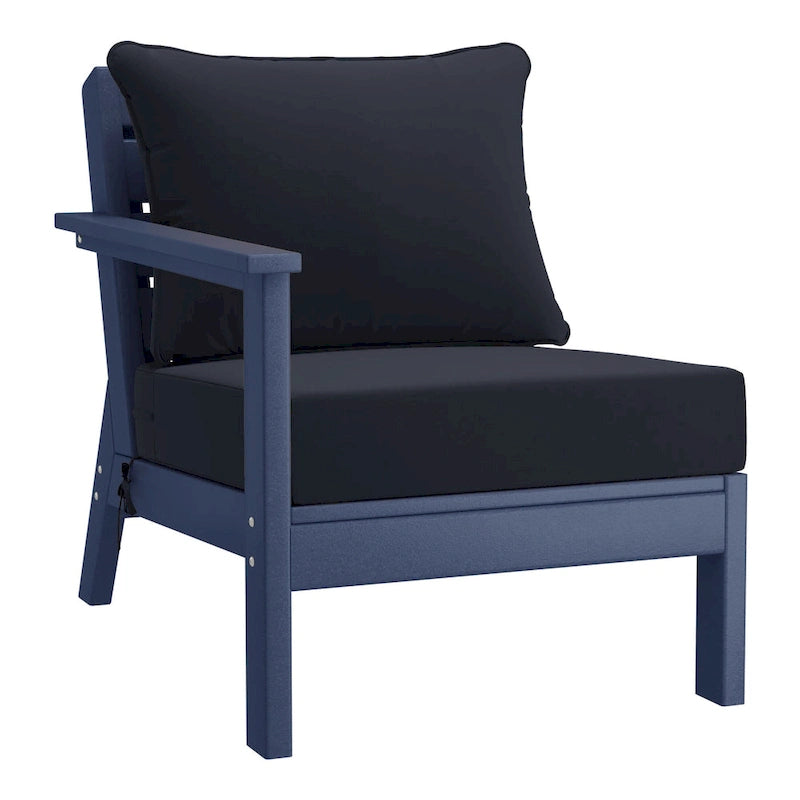 Polytrends Birchwood All Weather HDPE Outdoor Patio Deep Seating Navy Blue Left Arm Facing Chair With Cushions (1-Piece)