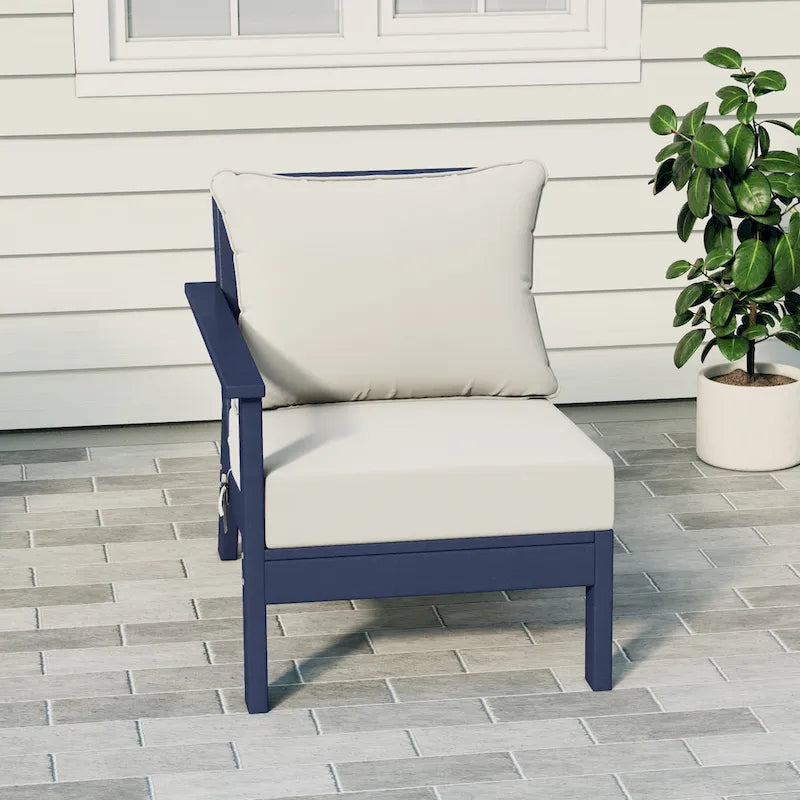 Polytrends Birchwood All Weather HDPE Outdoor Patio Deep Seating Navy Blue Left Arm Facing Chair With Cushions (1-Piece)