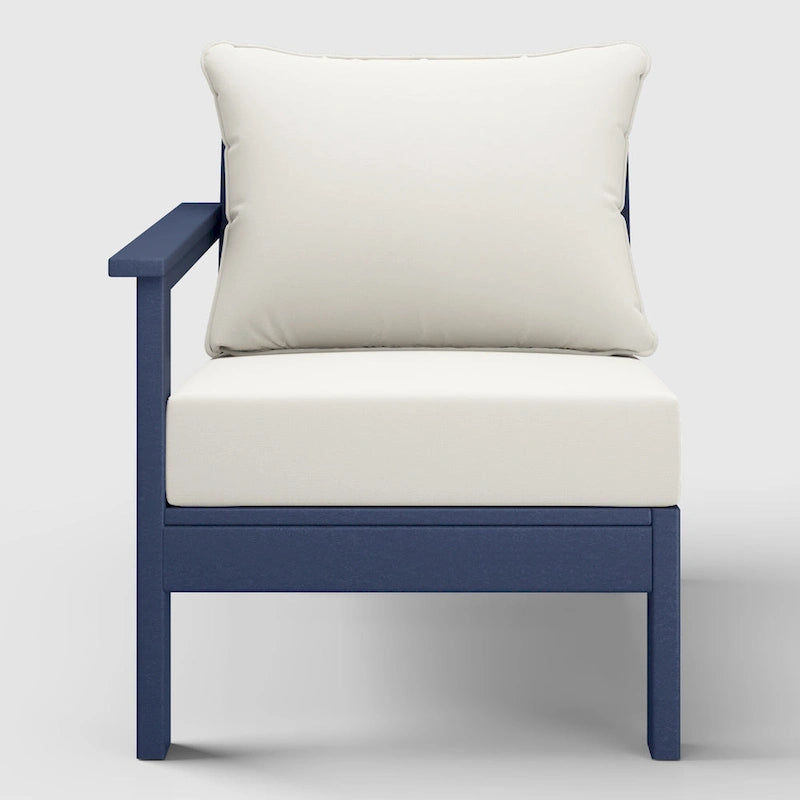 Polytrends Birchwood All Weather HDPE Outdoor Patio Deep Seating Navy Blue Left Arm Facing Chair With Cushions (1-Piece)