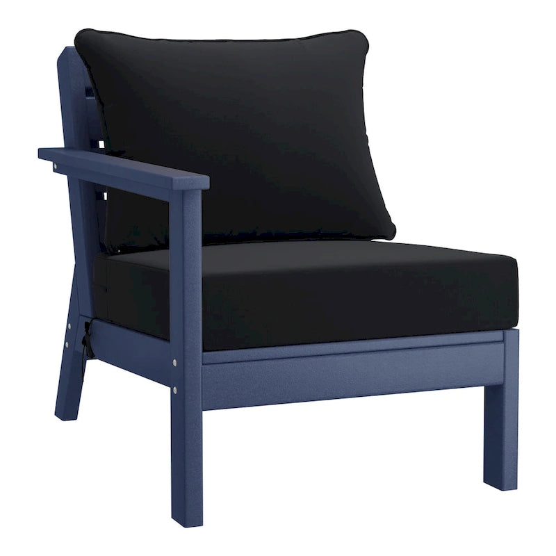 Polytrends Birchwood All Weather HDPE Outdoor Patio Deep Seating Navy Blue Left Arm Facing Chair With Cushions (1-Piece)
