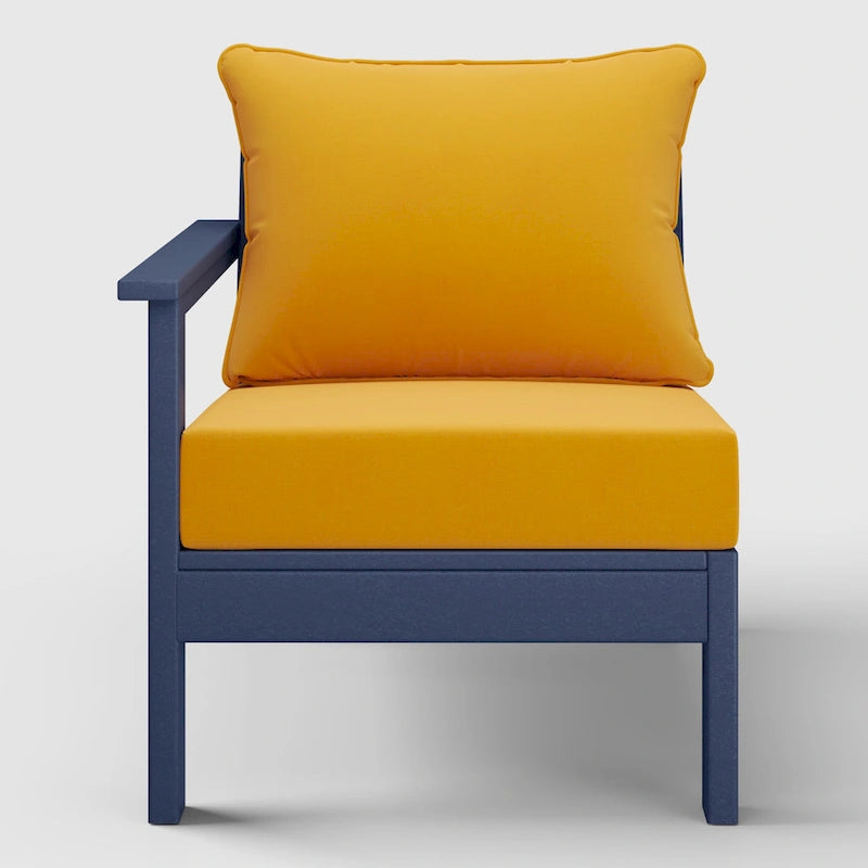 Polytrends Birchwood All Weather HDPE Outdoor Patio Deep Seating Navy Blue Left Arm Facing Chair With Cushions (1-Piece)