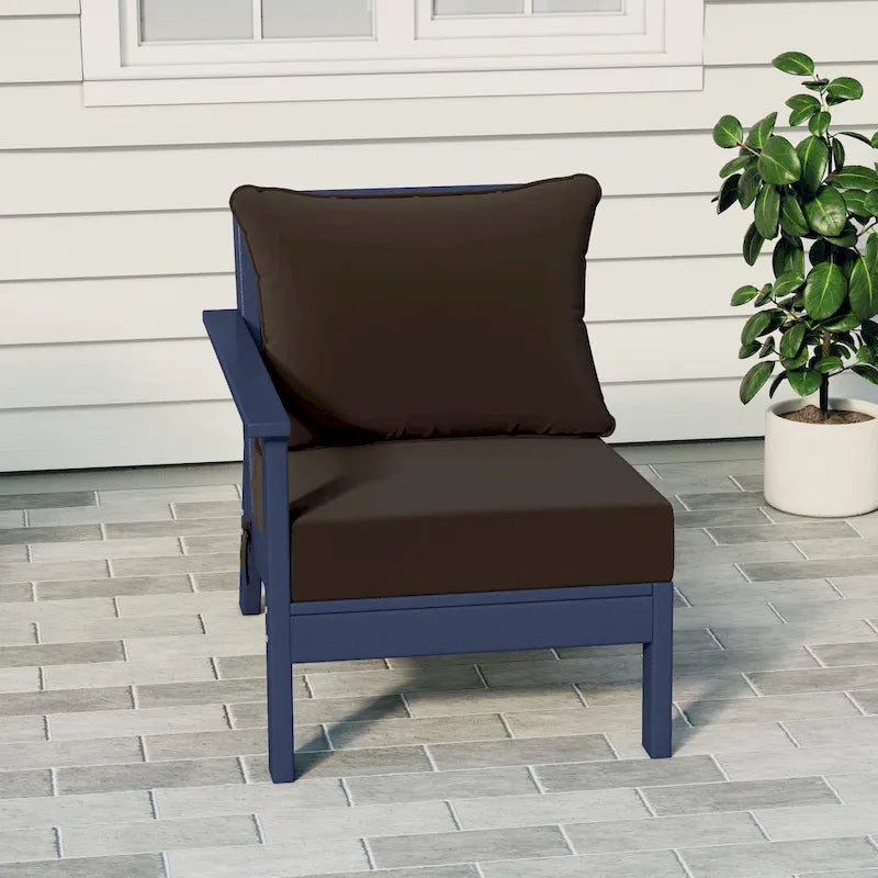 Polytrends Birchwood All Weather HDPE Outdoor Patio Deep Seating Navy Blue Left Arm Facing Chair With Cushions (1-Piece)