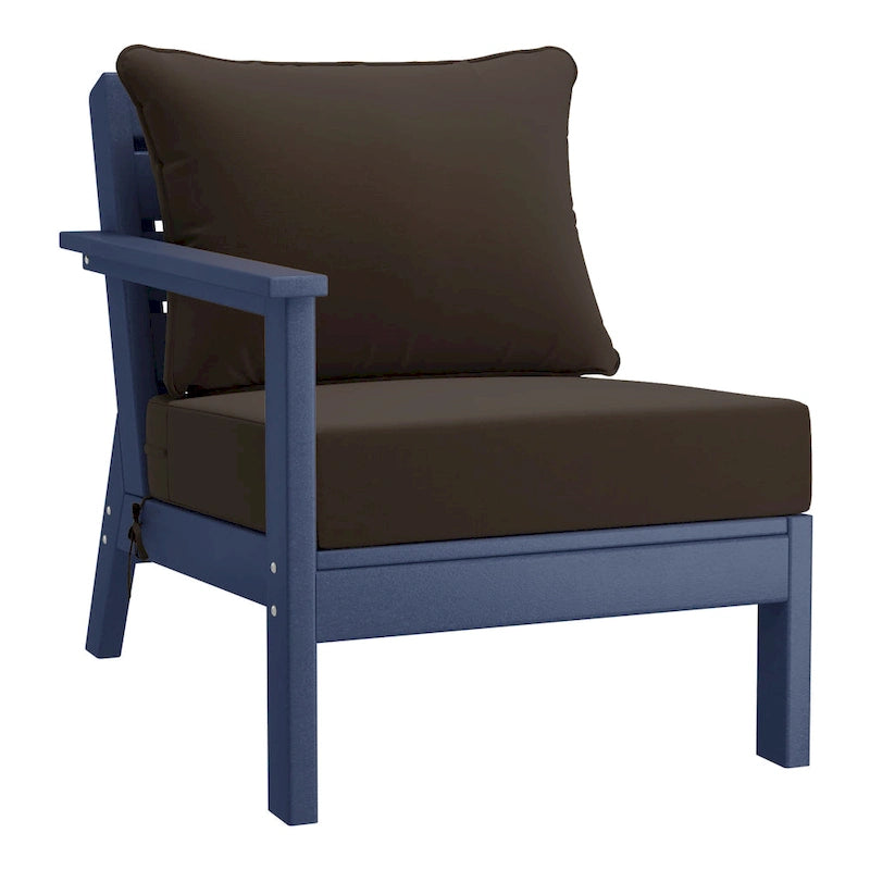 Polytrends Birchwood All Weather HDPE Outdoor Patio Deep Seating Navy Blue Left Arm Facing Chair With Cushions (1-Piece)