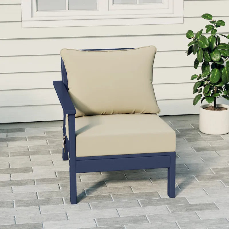 Polytrends Birchwood All Weather HDPE Outdoor Patio Deep Seating Navy Blue Left Arm Facing Chair With Cushions (1-Piece)
