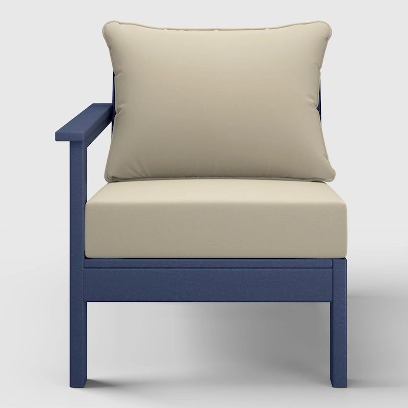 Polytrends Birchwood All Weather HDPE Outdoor Patio Deep Seating Navy Blue Left Arm Facing Chair With Cushions (1-Piece)