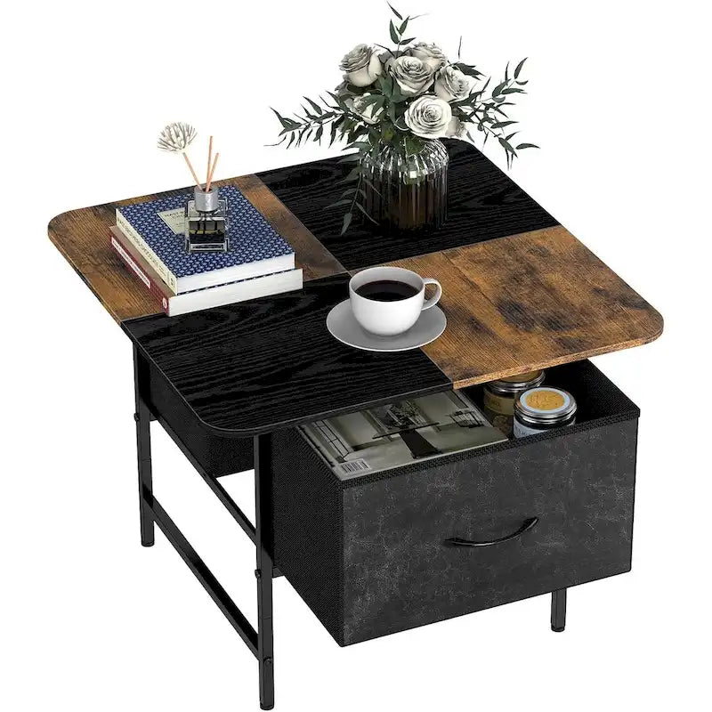 Square Farmhouse Coffee Table w/2 Drawers for Small Spaces