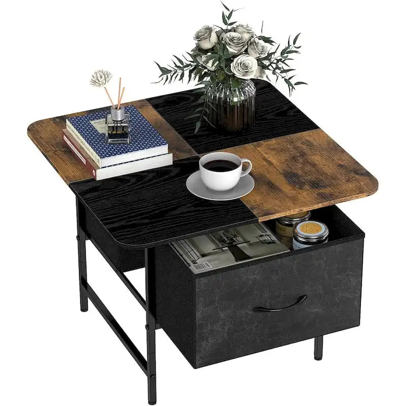 Square Farmhouse Coffee Table w/2 Drawers for Small Spaces
