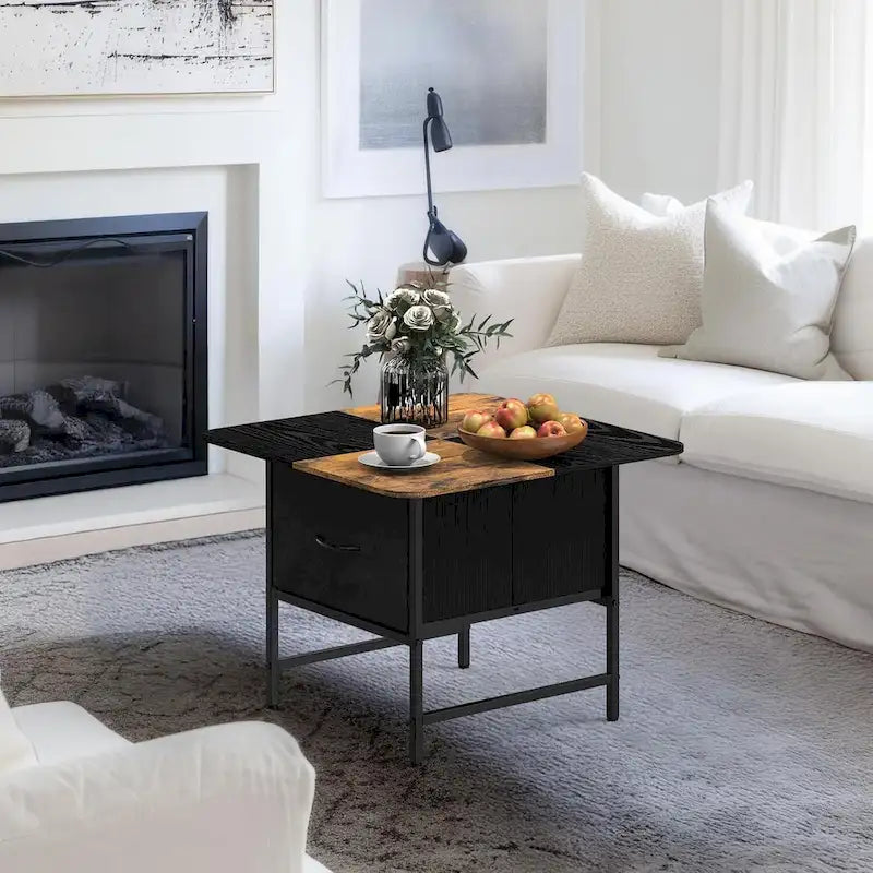 Square Farmhouse Coffee Table w/2 Drawers for Small Spaces