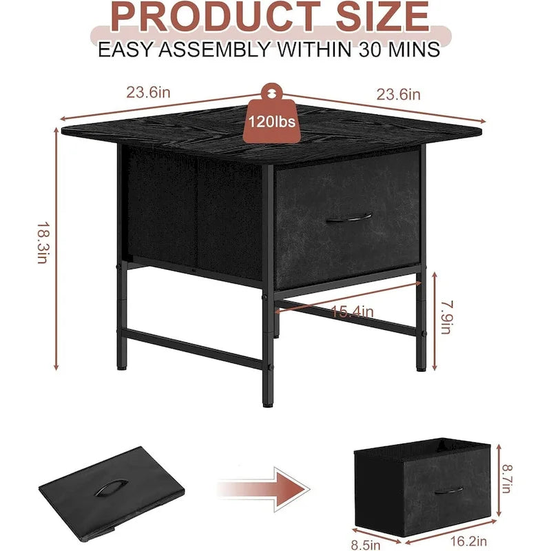 Square Farmhouse Coffee Table w/2 Drawers for Small Spaces