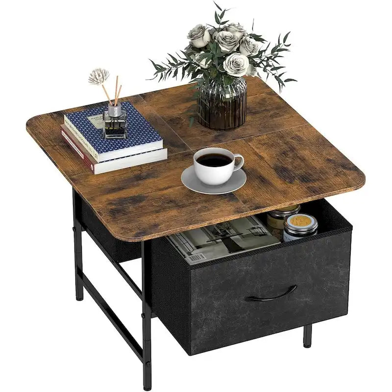 Square Farmhouse Coffee Table w/2 Drawers for Small Spaces