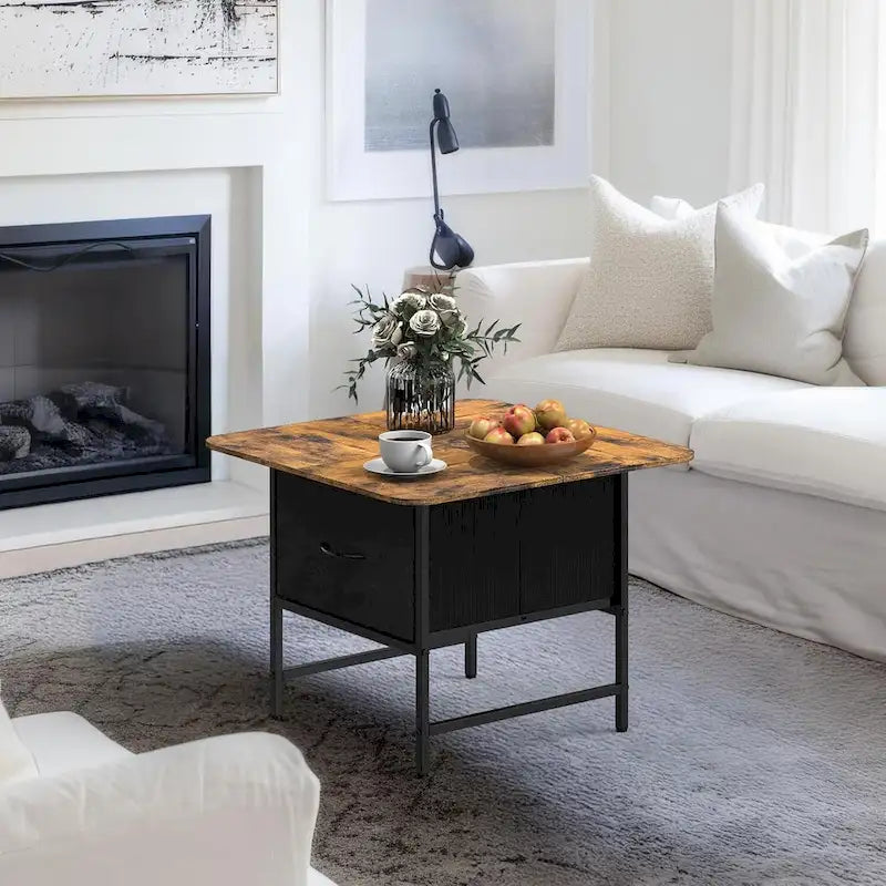 Square Farmhouse Coffee Table w/2 Drawers for Small Spaces