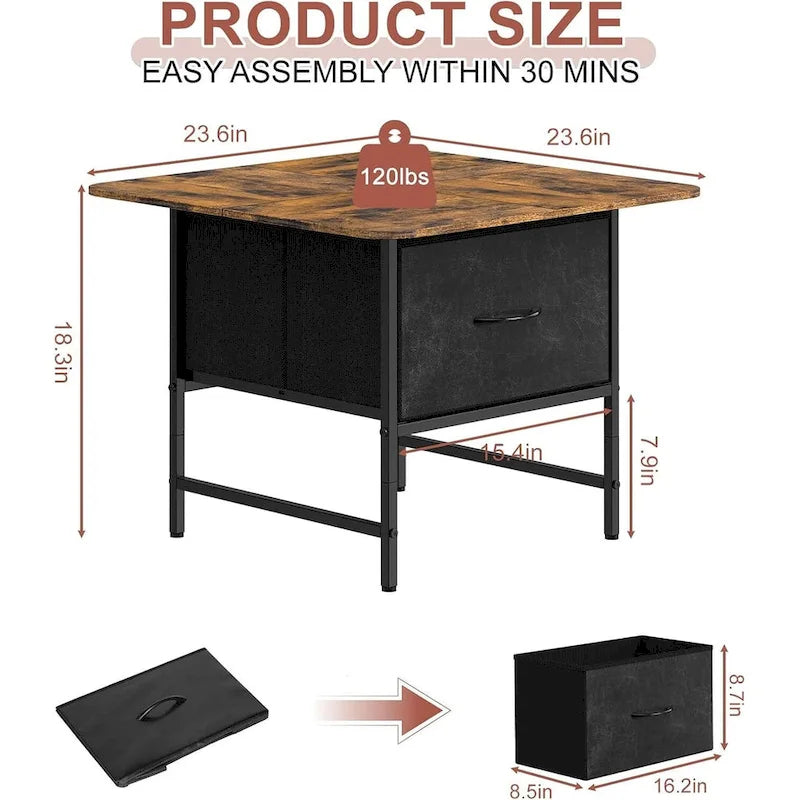 Square Farmhouse Coffee Table w/2 Drawers for Small Spaces