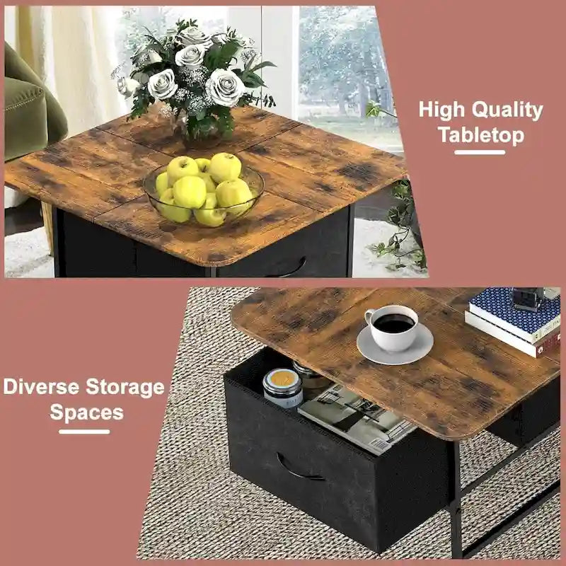 Square Farmhouse Coffee Table w/2 Drawers for Small Spaces