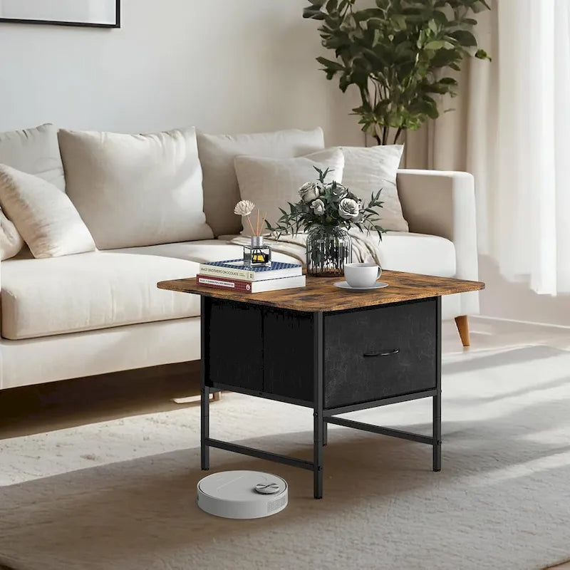 Square Farmhouse Coffee Table w/2 Drawers for Small Spaces