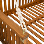 Patio Minimalist Twin Size Garden Swing Bed Wood Porch Swing with Ropes for Backyard, Safe Sloped Design