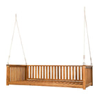 Patio Minimalist Twin Size Garden Swing Bed Wood Porch Swing with Ropes for Backyard, Safe Sloped Design