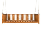 Patio Minimalist Twin Size Garden Swing Bed Wood Porch Swing with Ropes for Backyard, Safe Sloped Design