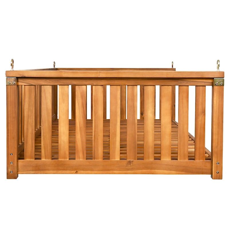 Patio Minimalist Twin Size Garden Swing Bed Wood Porch Swing with Ropes for Backyard, Safe Sloped Design