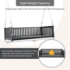 Patio Minimalist Twin Size Garden Swing Bed Wood Porch Swing with Ropes for Backyard, Safe Sloped Design
