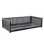 Patio Minimalist Twin Size Garden Swing Bed Wood Porch Swing with Ropes for Backyard, Safe Sloped Design