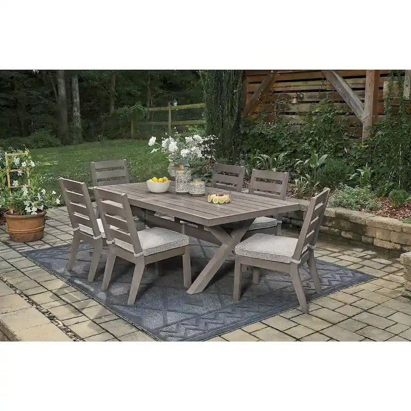 Signature Design by Ashley Hillside Barn Brown/Gray 7-Piece Outdoor Dining Package - 84     W x 42     D x 29     H