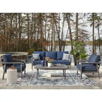 Signature Design by Ashley Gali Gray/Blue Outdoor Sofa/Chairs/Table Set (Set of 4) - 78.25     W x 33.25     D x 36.25     H
