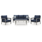 Signature Design by Ashley Gali Gray/Blue Outdoor Sofa/Chairs/Table Set (Set of 4) - 78.25     W x 33.25     D x 36.25     H