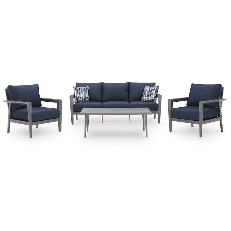 Signature Design by Ashley Gali Gray/Blue Outdoor Sofa/Chairs/Table Set (Set of 4) - 78.25     W x 33.25     D x 36.25     H