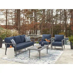 Signature Design by Ashley Gali Gray/Blue Outdoor Sofa/Chairs/Table Set (Set of 4) - 78.25     W x 33.25     D x 36.25     H