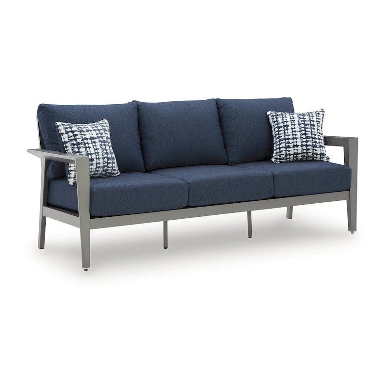 Signature Design by Ashley Gali Gray/Blue Outdoor Sofa/Chairs/Table Set (Set of 4) - 78.25     W x 33.25     D x 36.25     H