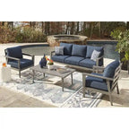 Signature Design by Ashley Gali Gray/Blue Outdoor Sofa/Chairs/Table Set (Set of 4) - 78.25     W x 33.25     D x 36.25     H