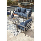 Signature Design by Ashley Gali Gray/Blue Outdoor Sofa/Chairs/Table Set (Set of 4) - 78.25     W x 33.25     D x 36.25     H