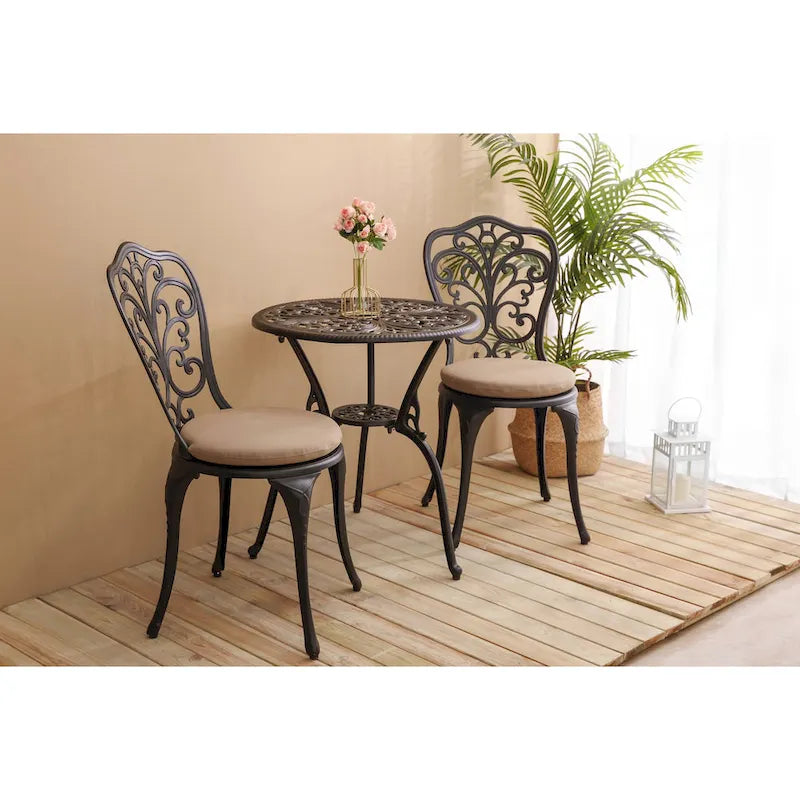 3-Piece Outdoor Aluminum Patio Bistro Set with cushion