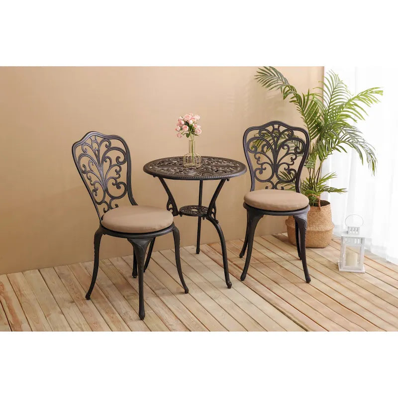 3-Piece Outdoor Aluminum Patio Bistro Set with cushion