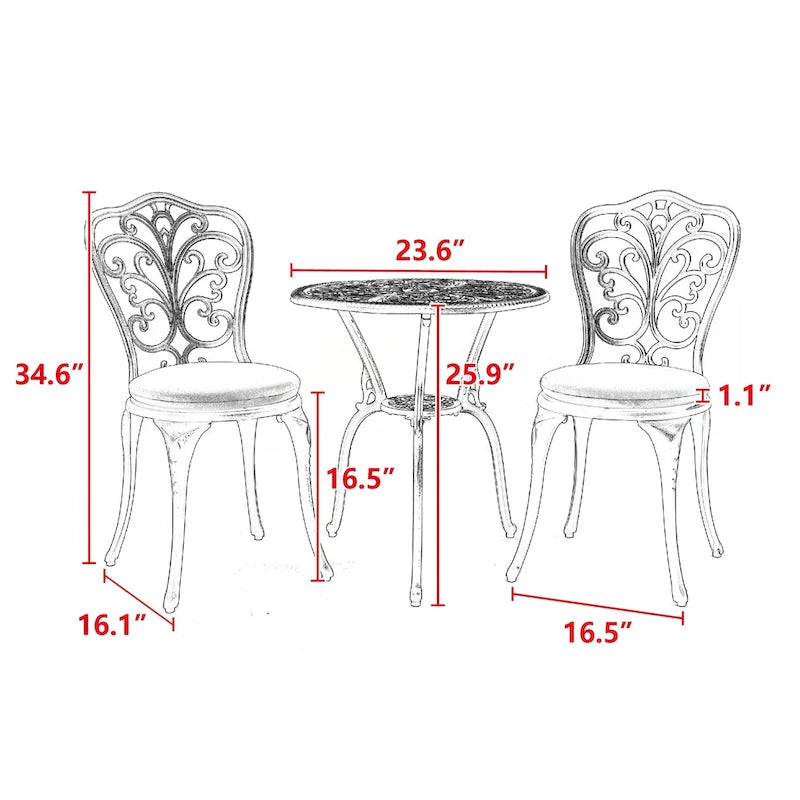 3-Piece Outdoor Aluminum Patio Bistro Set with cushion