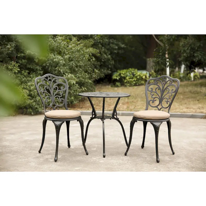3-Piece Outdoor Aluminum Patio Bistro Set with cushion