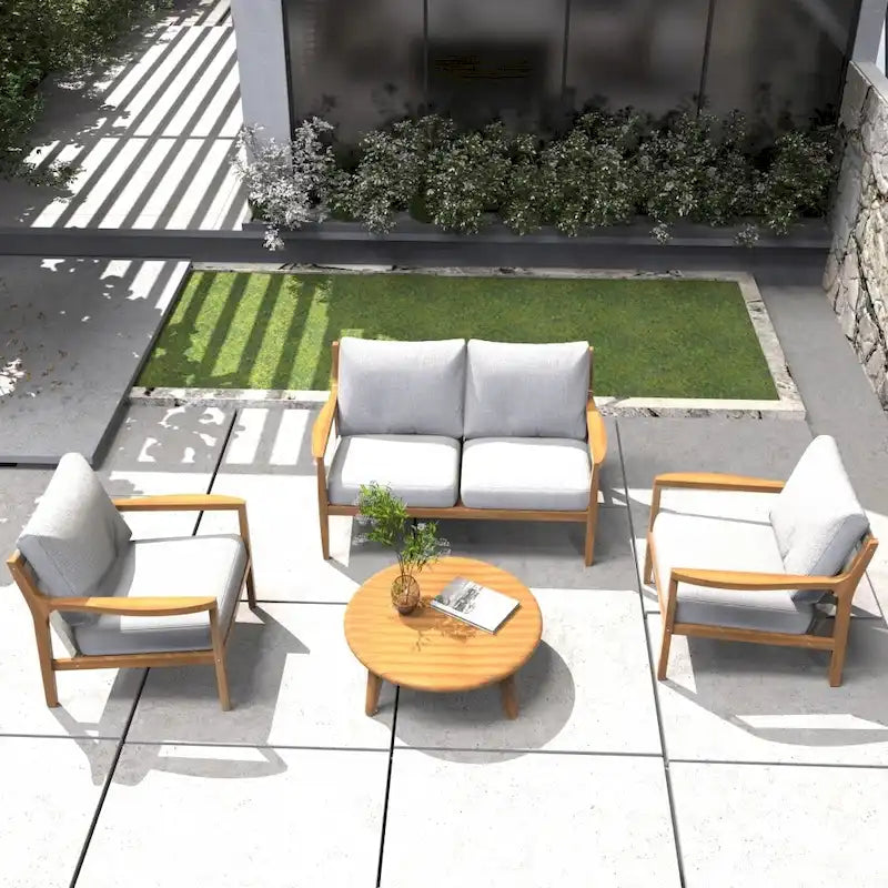 Outdoor Acacia Wood Sofa Set with Removable Waterproof Cushions for Patio