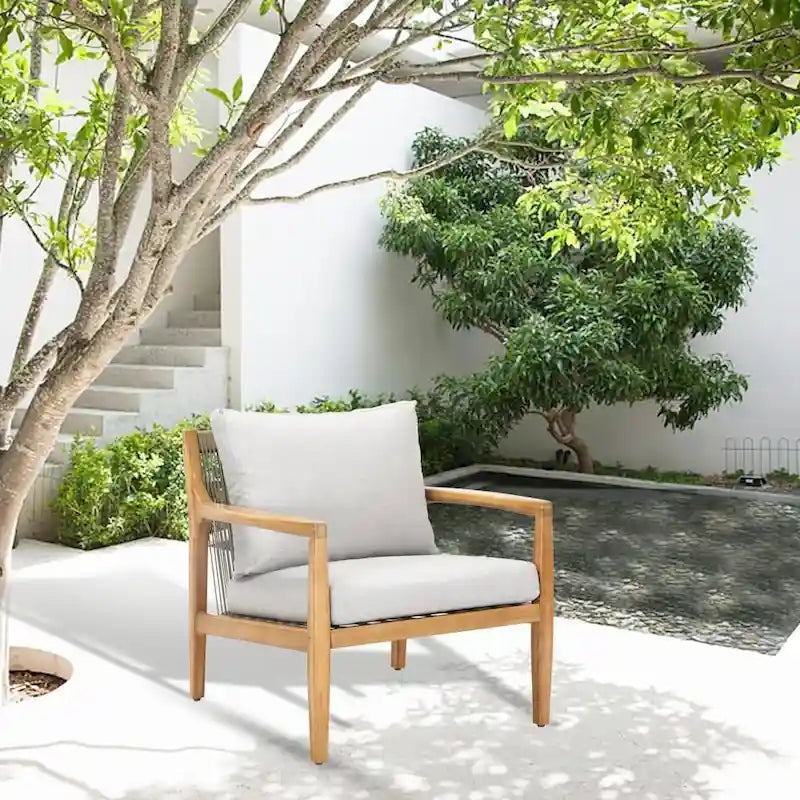 Outdoor Acacia Wood Sofa Set with Removable Waterproof Cushions for Patio