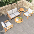 Outdoor Acacia Wood Sofa Set with Removable Waterproof Cushions for Patio