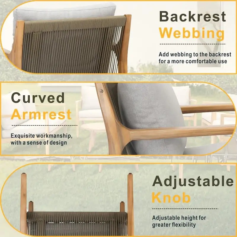 Outdoor Acacia Wood Sofa Set with Removable Waterproof Cushions for Patio