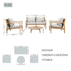 Outdoor Acacia Wood Sofa Set with Removable Waterproof Cushions for Patio