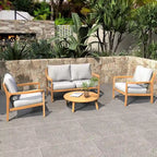 Outdoor Acacia Wood Sofa Set with Removable Waterproof Cushions for Patio